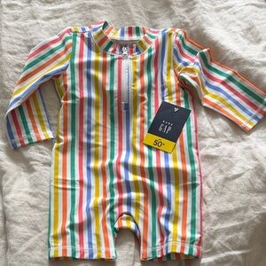 GAP Multicolor Striped Long-Sleeve One-Piece Rash Guard